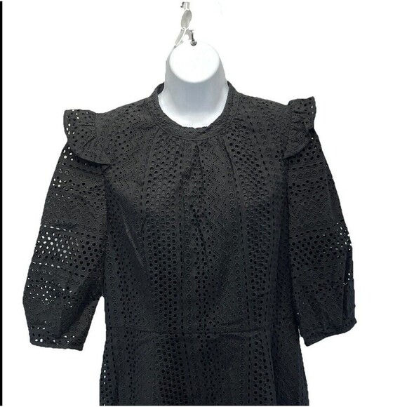 Whistles Page Size 12 US Eyelet Frill Broderie Dress Black Cotton Keyhole Zip - Picture 4 of 14